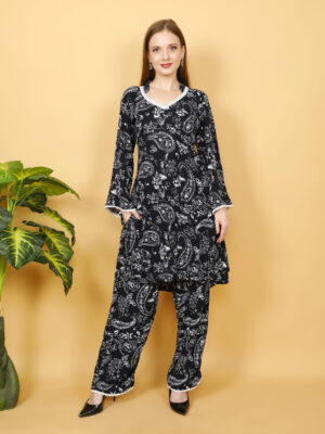 Navy Blue& White Floral Paisley Co-ord Set