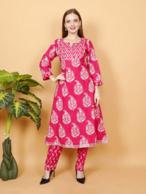 Elegant Pink Printed Kurta with Matching Pants