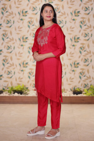 Red Asymmetric Kurta Cord Set
