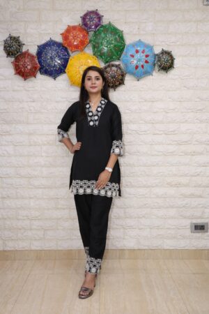 Women Black Embroidered Co-ord Set