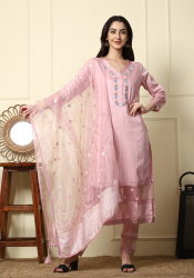 Pastel Pink Embroidered Kurta Set with Dupatta