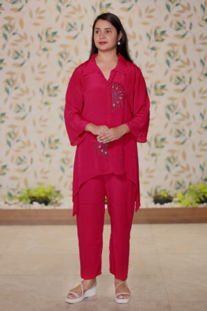 Stylish Red Embroidered Co-Ord Set