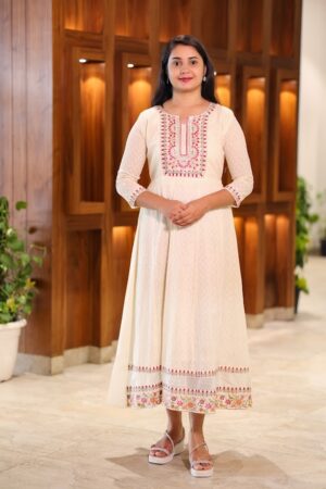 Women's Off-White Embroidered Dress