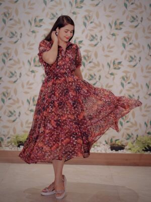 Women's Brown Floral Print Dress