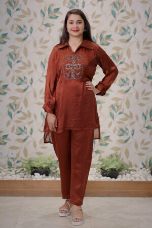 Women's Rust Brown Satin Co-ord Set
