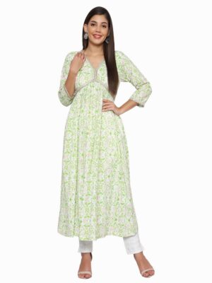 Women Printed Alia Cut Kurta with Gota Lace Work