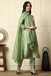 Women’s Green Printed Suit Set with Dupatta